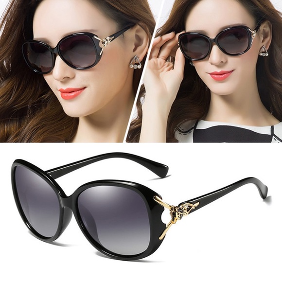 KINGSEVEN Gray Gradient Polarized Butterfly Sunglasses with Gold Crystal Fox - Picture 3 of 16